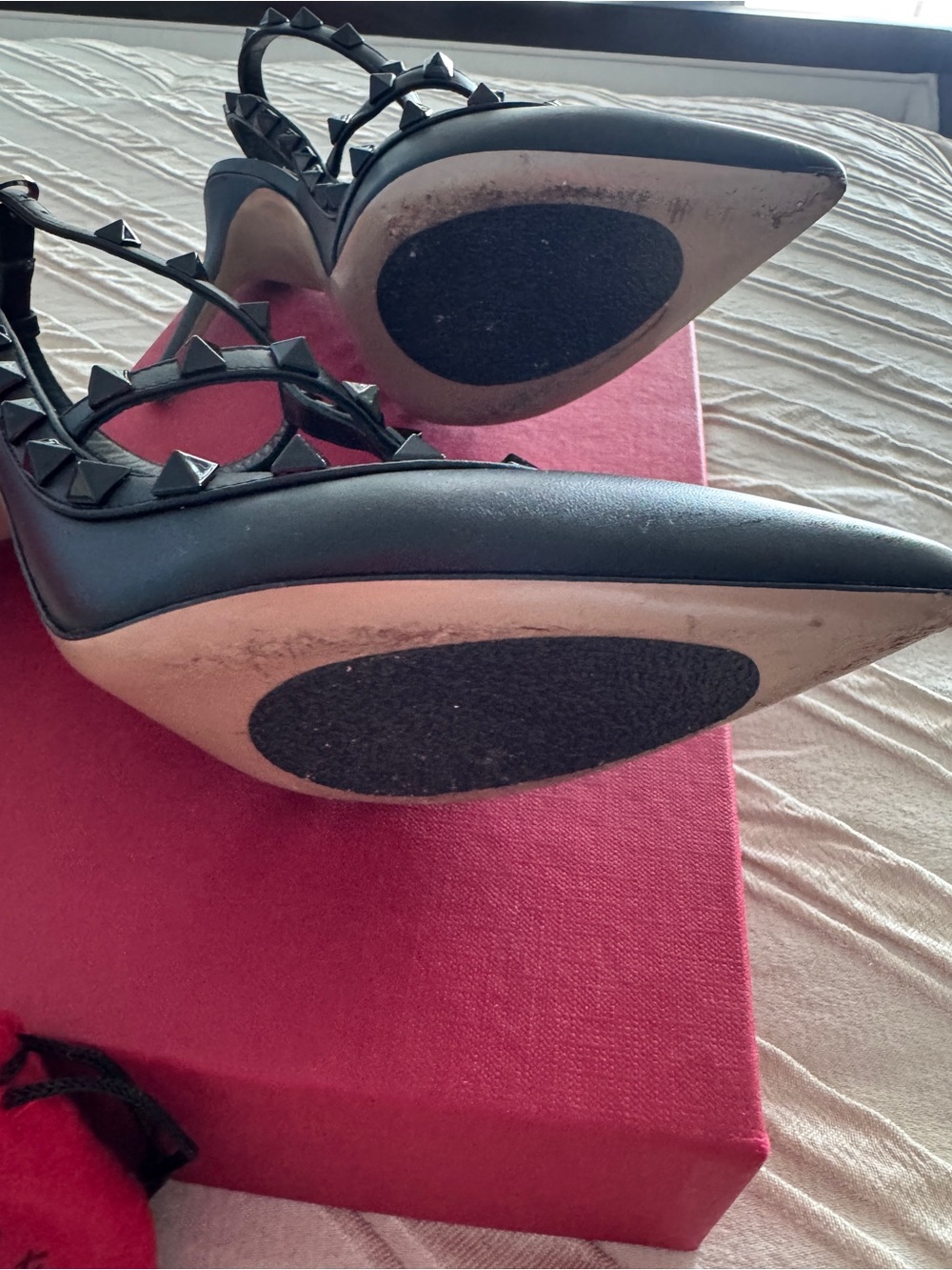 Valentino Black Studded Pointed Toe Strappy Heels - Picture 3 of 5